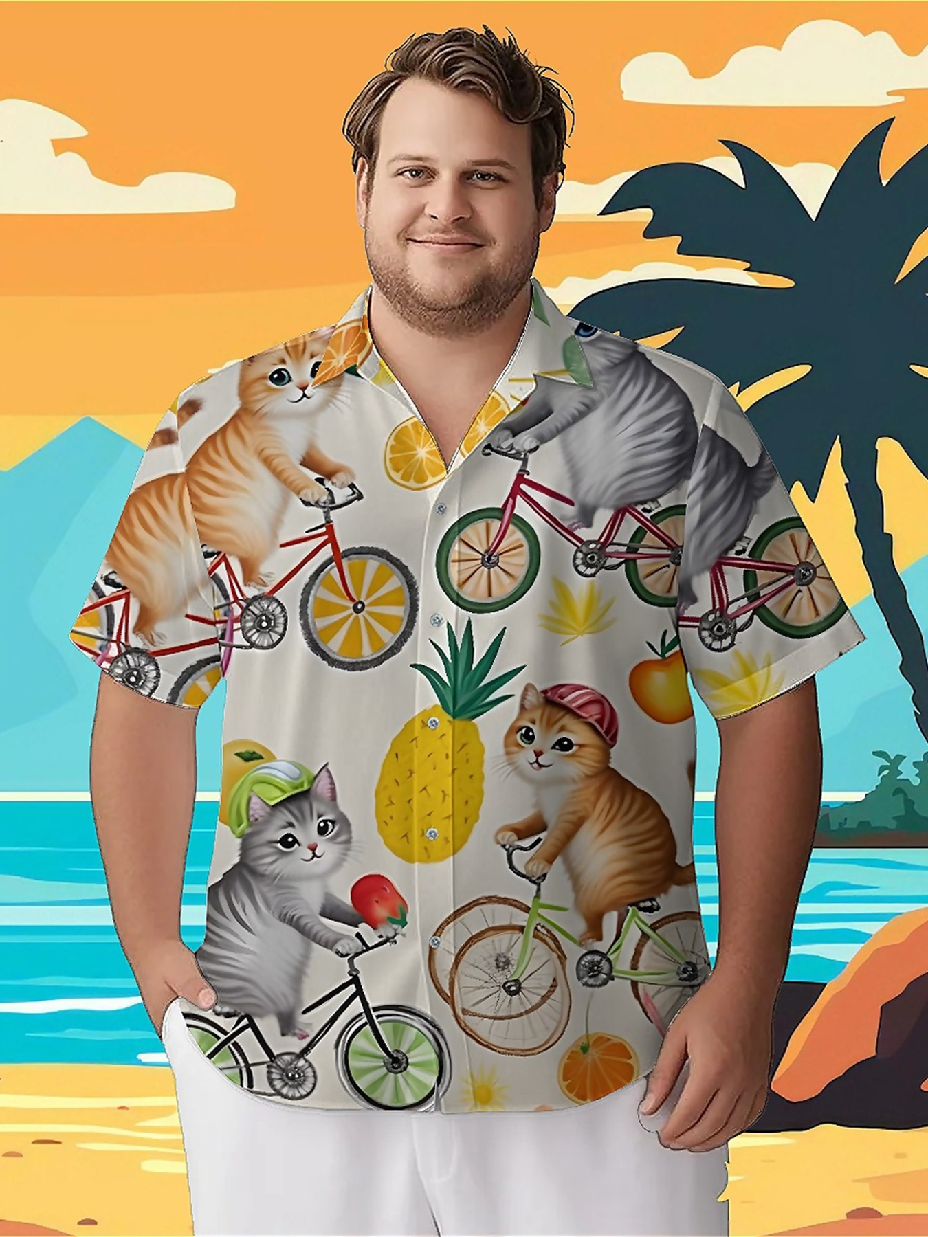 Summer Clothing For A Beach - Men's Plus Size Hawaiian Shirts Cat