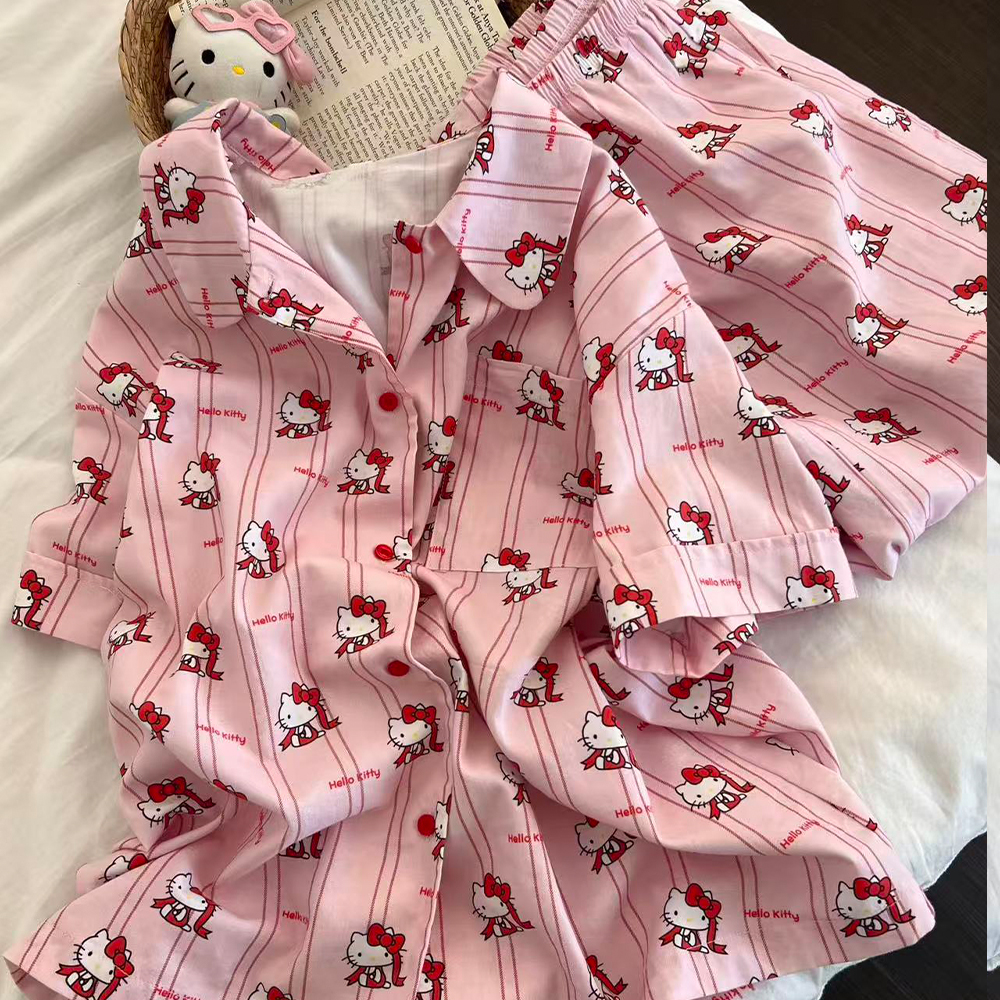 Japan Summer Festival Clothing - Pink Hello Kitty Pajama Set Anime