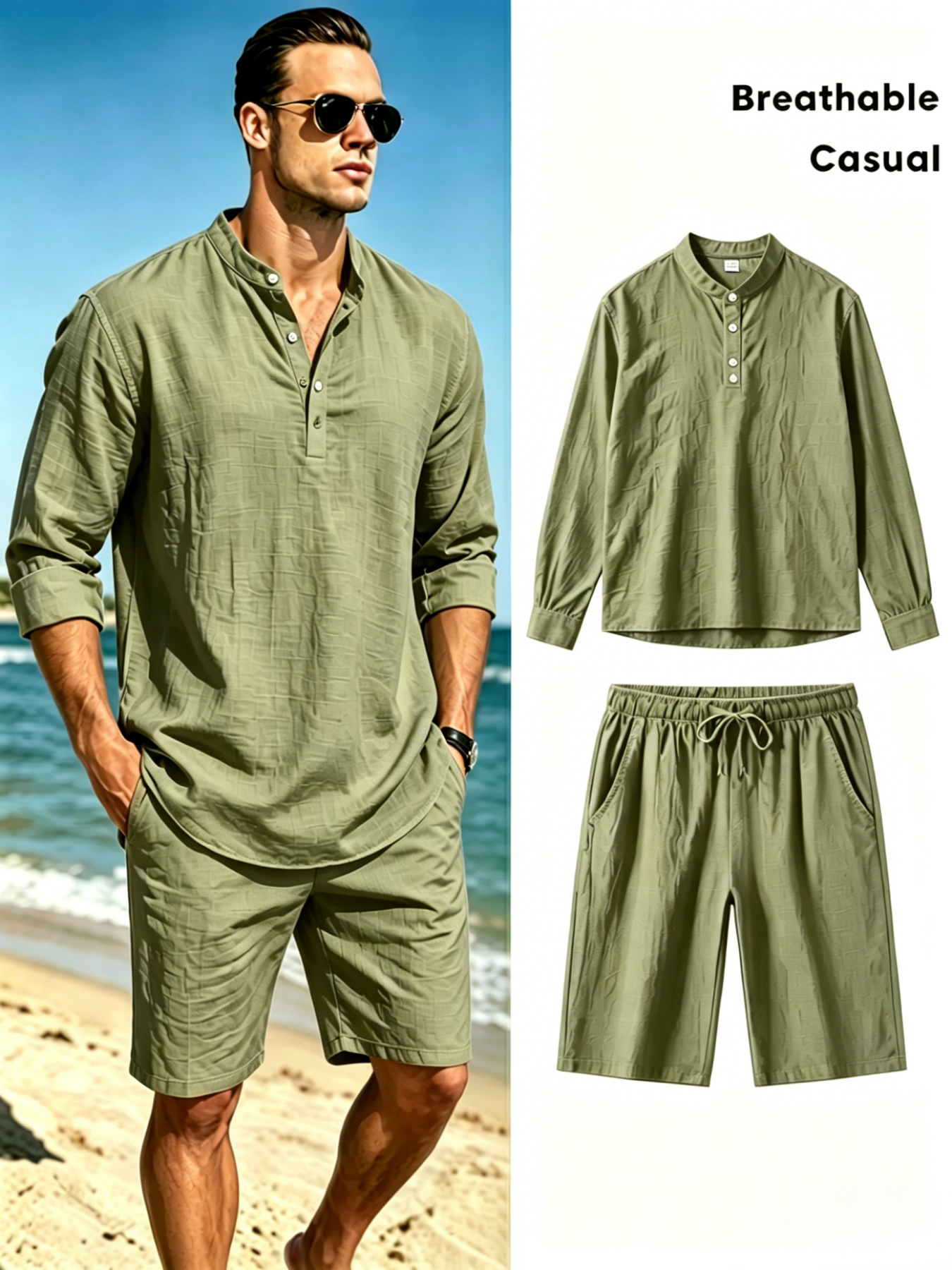 Summer Clothing Men Linen - Men's Cotton Linen Henley Shirt and