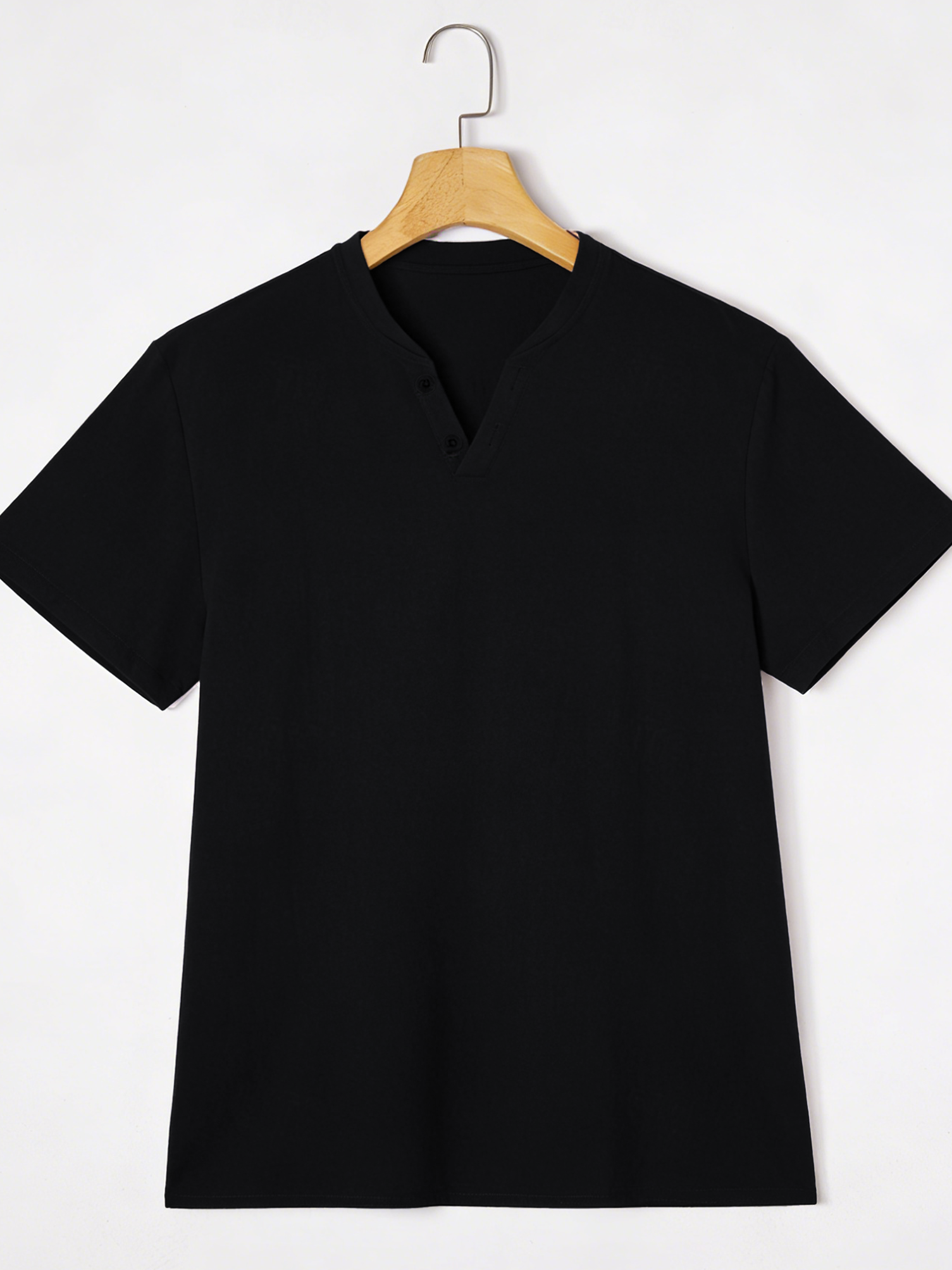 Elegant Black Henley Short-Sle - Summer Clothing Men Linen review and price