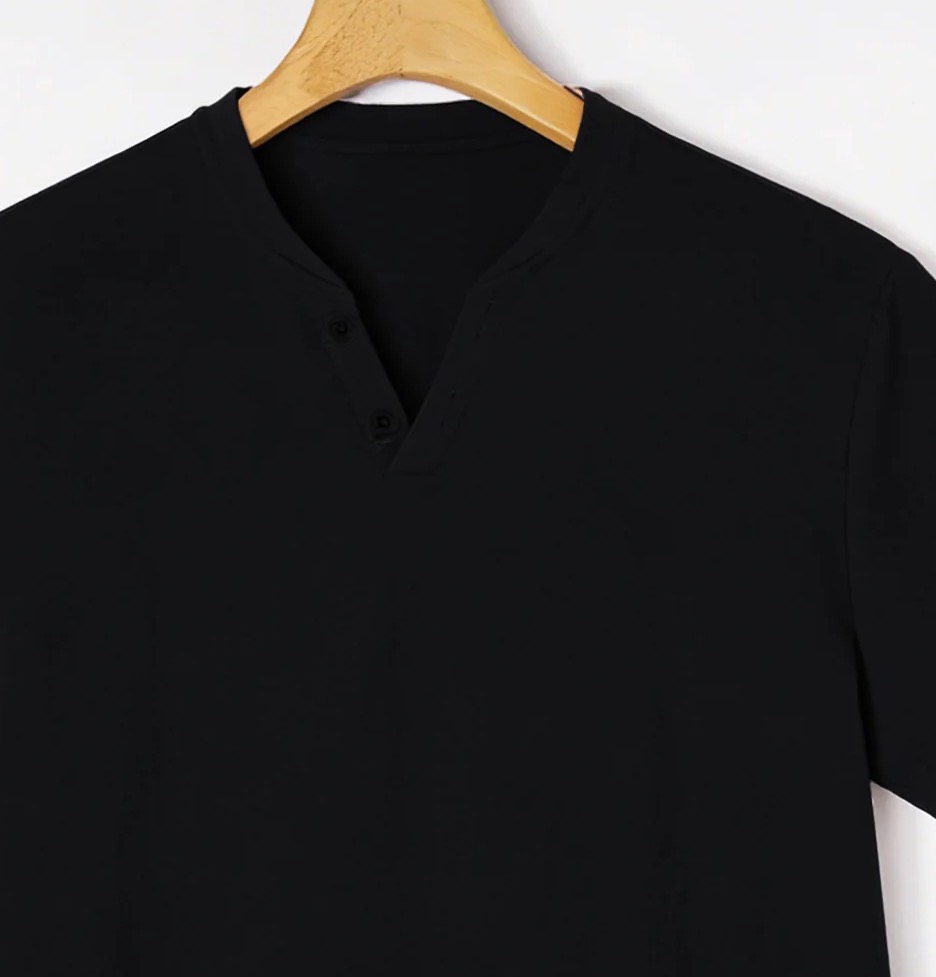 Elegant Black Henley Short-Sle - Summer Clothing Men Linen review and price