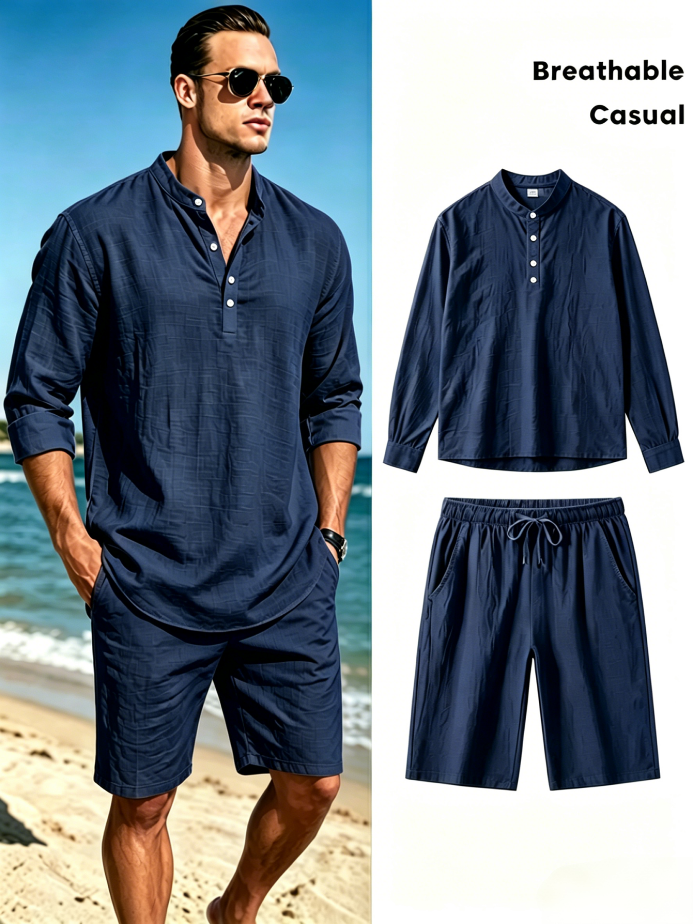 Men's Cotton Linen Henley Shir - Summer Clothing Men Linen review and price