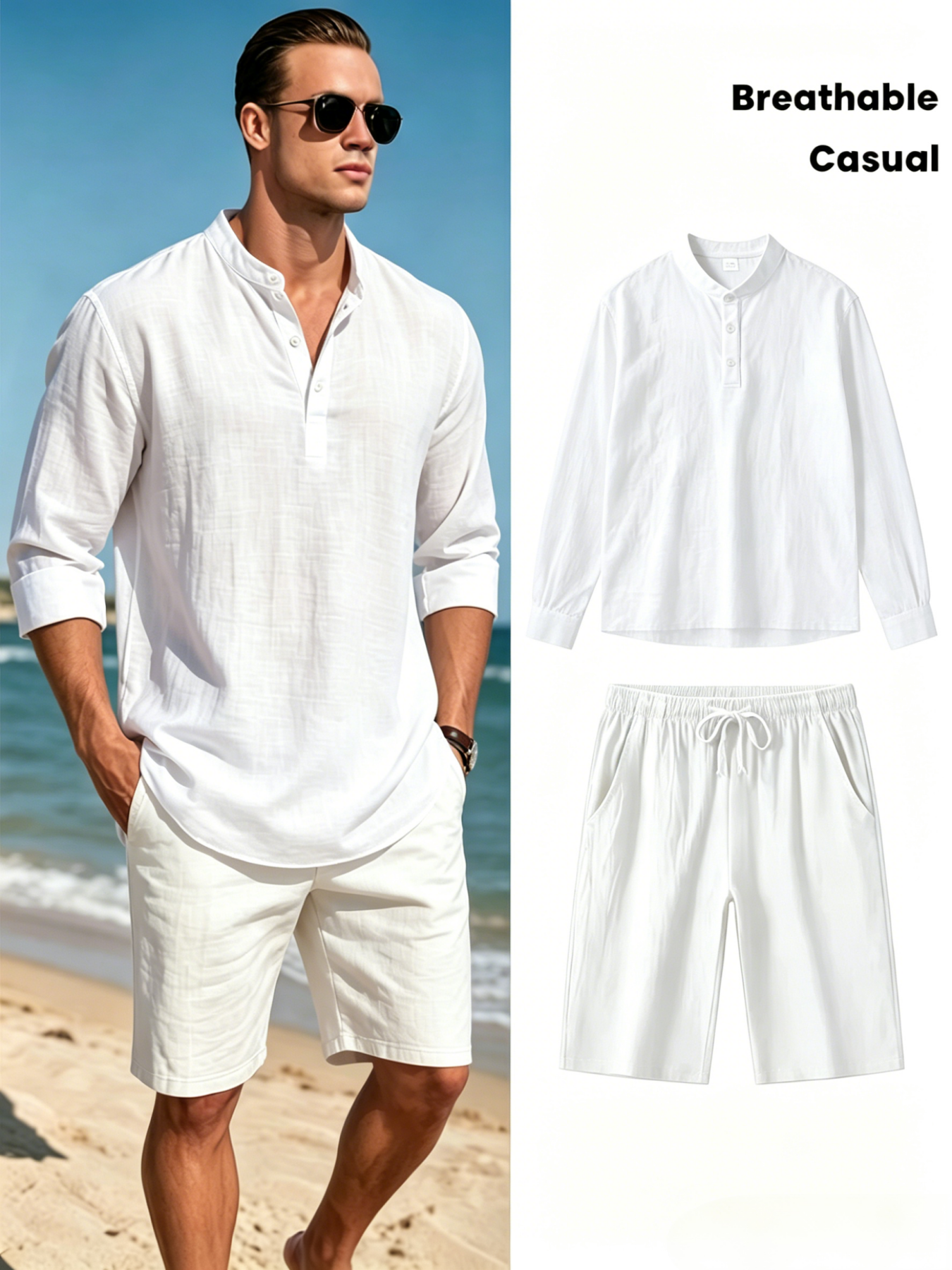 Men's Cotton Linen Henley Shir - Summer Clothing Men Linen review and price