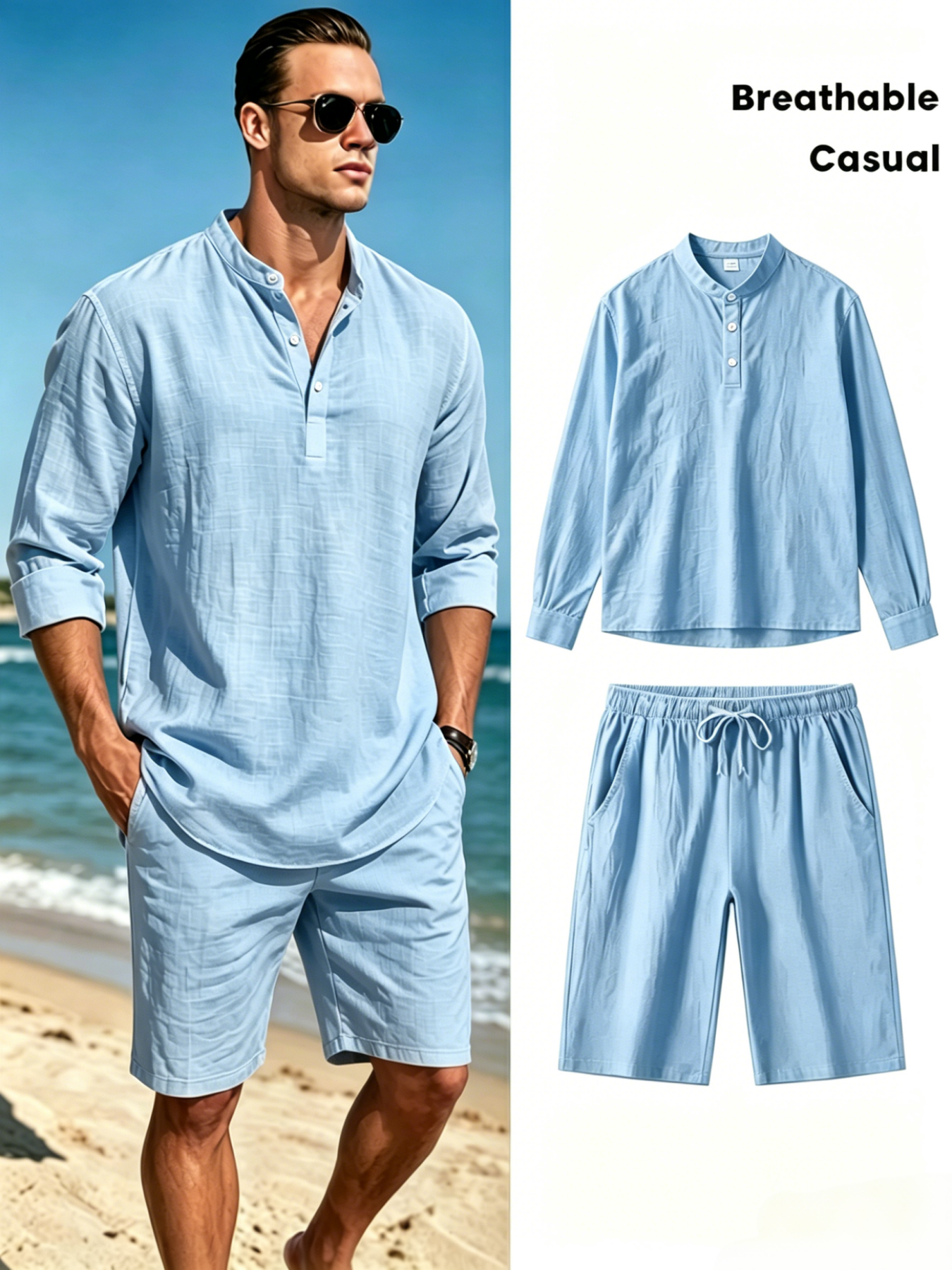 Men's Cotton Linen Henley Shir - Summer Clothing Men Linen review and price