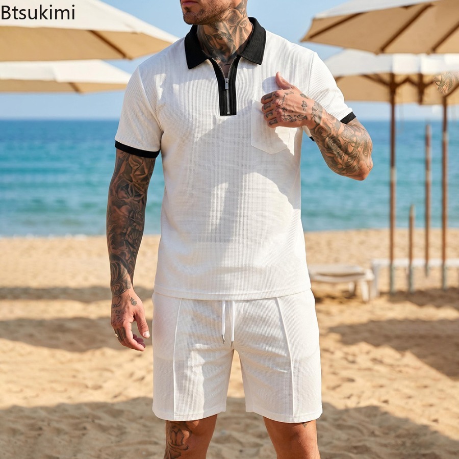 Mens Waffle Collar Polo Short  - Summer Clothing Wear review and price