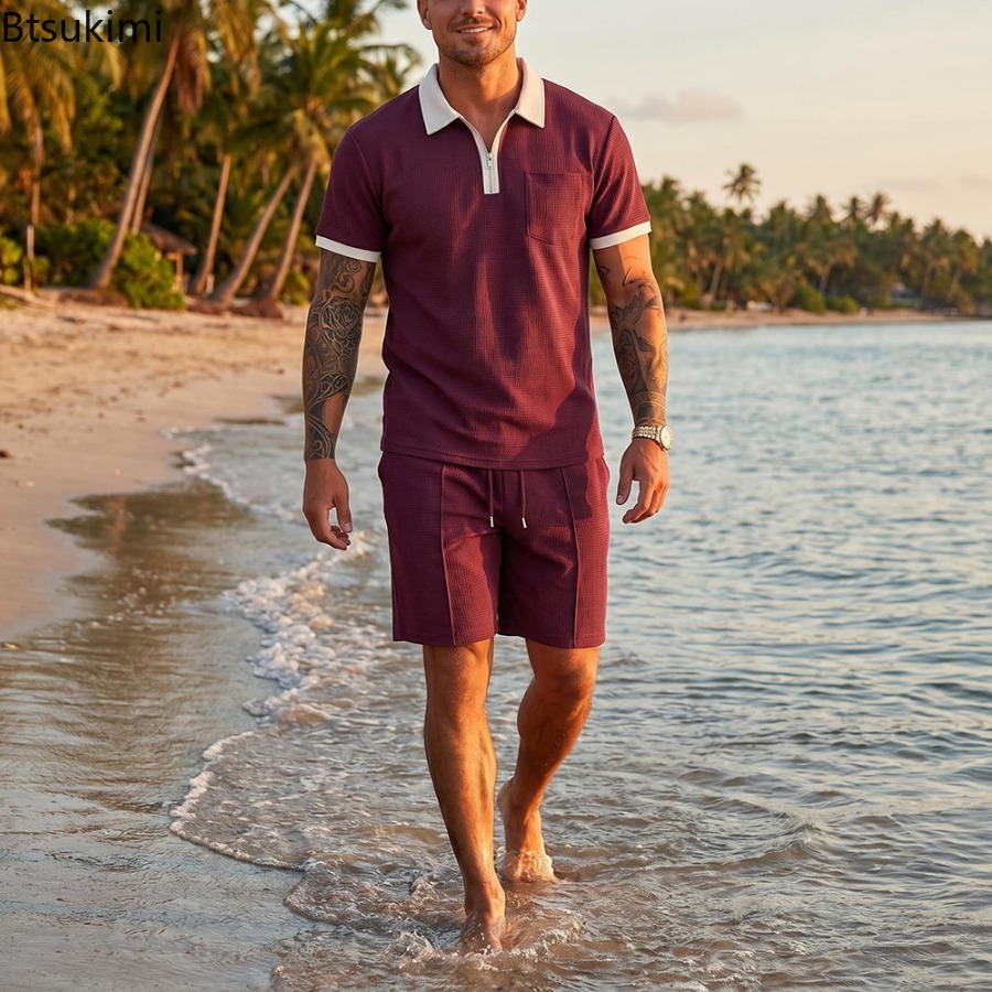 Mens Waffle Collar Polo Short  - Summer Clothing Wear review and price