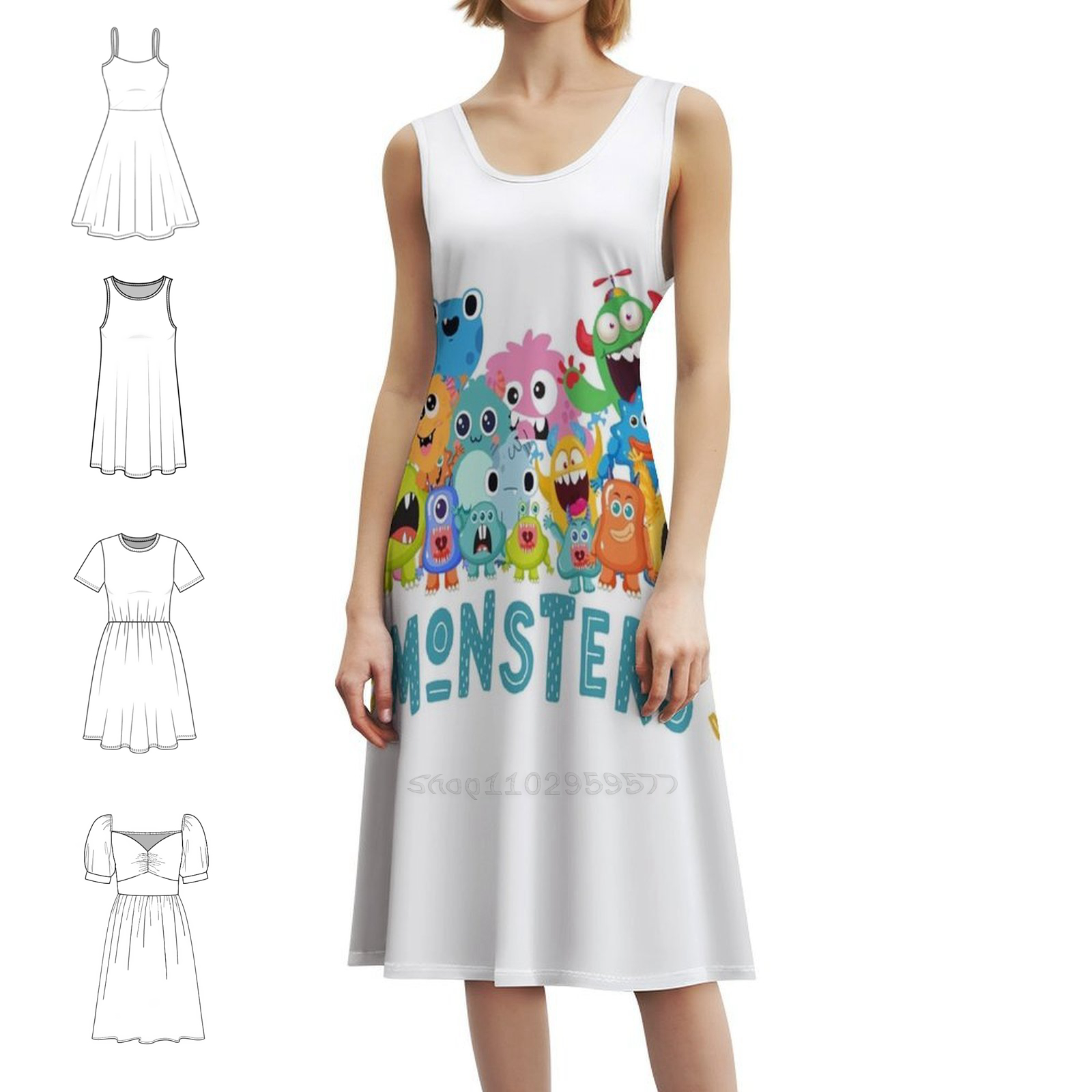 Monster Sweetheart Neckline Dr - Summer Clothing Cartoon review and price